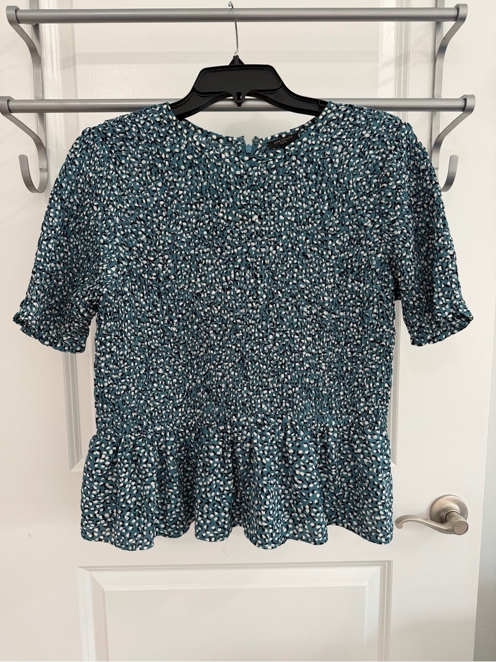 Ann Taylor Teal Smocked Peplum Short Sleeve Top